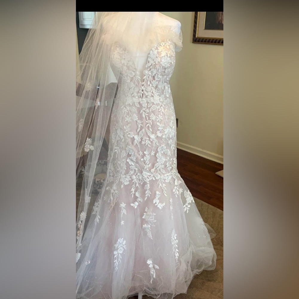 Beautiful Floral Lace Bridal Gown with Veil